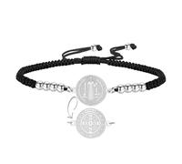 EUEAVAN Bracelet médaille de Saint Benoît fait à la main en corde rouge porte-bonheur double face San Benito avec croix patronne saint amulette chrétienne catholique cadeau religieux pour homme et