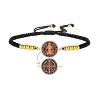 EUEAVAN Bracelet médaille de Saint Benoît réglable fait à la main avec perles tressées San Benito Exorcisme Croix Patron Saint Amulette Bijoux chrétiens Cadeaux religieux catholiques