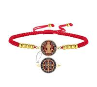 EUEAVAN Bracelet médaille de Saint Benoît réglable fait à la main avec perles tressées San Benito Exorcisme Croix Patron Saint Amulette Bijoux chrétiens Cadeaux religieux catholiques