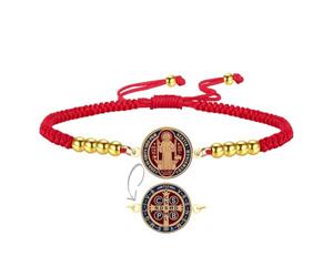 EUEAVAN Bracelet médaille de Saint Benoît réglable fait à la main avec perles tressées San Benito Exorcisme Croix Patron Saint Amulette Bijoux chrétiens Cadeaux religieux catholiques
