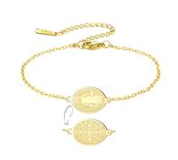 EUEAVAN Bracelet médaille Saint Benoît Bracelet San Benito double face en corde rouge porte-bonheur fait main Croix Saint Patron Amulette Bijoux chrétiens catholiques Cadeau religieux (Or)