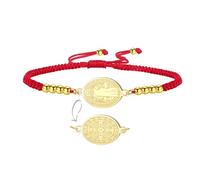 EUEAVAN Bracelet médaille Saint Benoît Bracelet San Benito double face en corde rouge porte-bonheur fait main Croix Saint Patron Amulette Bijoux chrétiens catholiques Cadeau religieux (Or-rouge)