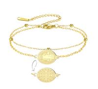EUEAVAN Bracelet médaille Saint Benoît Bracelet San Benito double face en corde rouge porte-bonheur fait main Croix Saint Patron Amulette Bijoux chrétiens catholiques Cadeau religieux (Or superposé)