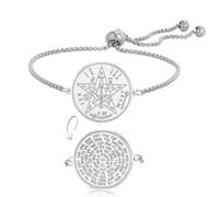 EUEAVAN Bracelet pentagramme Tetragrammaton YHVH YHWH Jéhovah Bracelet double face Yeshua Prière bénie Bible hébraïque 72 noms de Dieu Amulette Wicca Bijou cadeau pour juifs et chrétiens (argent)