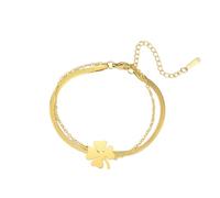 EUEAVAN Bracelet trèfle Trèfle vert porte-bonheur Trèfle à quatre feuilles Bracelet artisanal avec cordon rouge Bijou d'amitié Accessoires pour la Saint-Patrick Cadeau irlandais (or superposé 2)