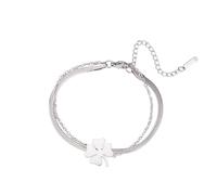 EUEAVAN Bracelet trèfle Trèfle vert porte-bonheur Trèfle à quatre feuilles Bracelet artisanal avec cordon rouge Bijou d'amitié Accessoires pour la Saint-Patrick Cadeau irlandais (argent superposé 2)