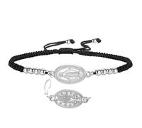 EUEAVAN Bracelet Vierge Marie Virgen de Guadalupe Notre-Dame de Guadalupe Mère Marie Bracelet médaillon miraculeux Amulette chrétienne Bijoux de foi catholique Cadeau de baptême (noir-argent)