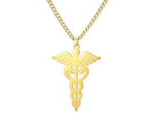EUEAVAN Caducée Symbole de la Médecine Collier pour Médecin Infirmier Collier d'alerte médicale Stéthoscope Pendentif Infirmier Bijoux sur le thème de l'Infirmier Collier MD Cadeau (or)