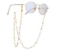 EUEAVAN Chaîne de lunettes de soleil pour femmes Chaîne de perles pour lunettes de soleil Multicolore Porte-lunettes Autour du cou (Étoiles, lunes, perles de couleur, or)