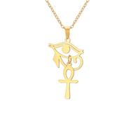 EUEAVAN Collier Ankh Cross Y Pendentif Clé de la vie Œil d'Horus Cartouche Longue chaîne Protection Amulette copte africaine Bijoux religieux égyptiens anciens Cadeau (Croix Ankh Œil d'Horus or 2)
