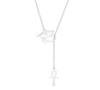 EUEAVAN Collier Ankh Cross Y Pendentif Clé de la vie Œil d'Horus Cartouche Longue chaîne Protection Amulette copte africaine Bijoux religieux égyptiens anciens Cadeau (Croix Ankh Œil d'Horus argent)