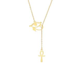 EUEAVAN Collier Ankh Cross Y Pendentif e la vie Œil d'Horus Cartouche Longue chaîne Protection Amulette copte africaine Bijoux religieux égyptiens anciens Cadeau (Croix Ankh Œil d'Horus or)