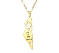 EUEAVAN Collier avec carte de la Star of David Pendentif Peace avec drapeau national Bijoux patriotiques arabes du Moyen-Orient Cadeau juif pour hommes et femmes (or)