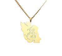 EUEAVAN Collier avec carte de l'Iran Pendentif avec drapeau iranien et calligraphie persane Bijoux patriotiques Souvenirs Souvenirs pour femmes et hommes (زن زندگی آزادی - Femmes, vie, liberté or)