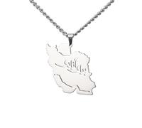 EUEAVAN Collier avec carte de l'Iran Pendentif avec drapeau iranien et calligraphie persane Bijoux patriotiques Souvenirs Souvenirs pour femmes et hommes (برای آزادی - Pour la liberté argent)