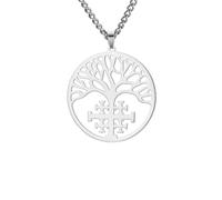 EUEAVAN Collier avec pendentif arbre de vie de Jérusalem - Crucifix - Arbre généalogique - Croisés, chevaliers, templiers, croix - Bijoux religieux grecs - Cadeau de baptême pour homme et femme