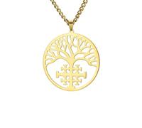 EUEAVAN Collier avec pendentif arbre de vie de Jérusalem - Crucifix - Arbre généalogique - Croisés, chevaliers, templiers, croix - Bijoux religieux grecs - Cadeau de baptême pour homme et femme, Moyen