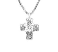 EUEAVAN Collier avec pendentif croix 4 voies Vierge Marie Saint Christophe Archange Saint Michel Amulette Scapulaire Bijoux religieux Cadeau religieux pour homme femme, Moyen, Acier inoxydable, Pas de
