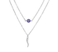 EUEAVAN Collier avec pendentif en corne italienne contre le mauvais œil bleu - Troisième œil du diable - Pour femme, Medium, Acier inoxydable, Pas de gemme