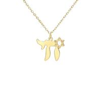 EUEAVAN Collier avec pendentif étoile de David Chai Hexagramme juive - Amulette chaï hébraïque - Kabbale - Bijoux religieux - Cadeau pour femme, Moyen, Acier inoxydable, Pas de pierre précieuse