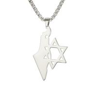 EUEAVAN Collier avec pendentif étoile de David - Drapeau de la Palestine d'Israël - Carte du pays - Amulette hébraïque - Cadeau judaïque pour homme, Moyen, Acier inoxydable, Pas de pierre précieuse