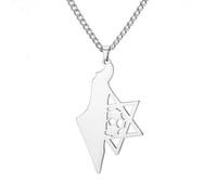 EUEAVAN Collier avec pendentif étoile de David - Drapeau de la Palestine d'Israël - Carte du pays - Amulette hébraïque - Cadeau judaïque pour homme, Moyen, Acier inoxydable, Pas de pierre précieuse