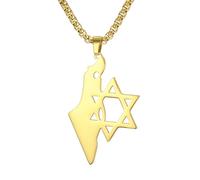 EUEAVAN Collier avec pendentif étoile de David - Drapeau de la Palestine d'Israël - Carte du pays - Amulette hébraïque - Cadeau judaïque pour homme, Moyen, Acier inoxydable, Pas de pierre précieuse