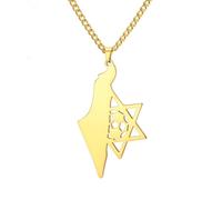 EUEAVAN Collier avec pendentif étoile de David - Drapeau de la Palestine d'Israël - Carte du pays - Amulette hébraïque - Cadeau judaïque pour homme, Moyen, Acier inoxydable, Pas de pierre précieuse