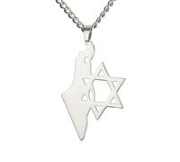EUEAVAN Collier avec pendentif étoile de David - Drapeau de la Palestine d'Israël - Carte du pays - Amulette hébraïque - Cadeau judaïque pour homme, Moyen, Acier inoxydable, Pas de pierre précieuse