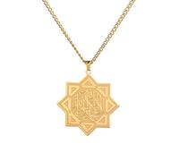 EUEAVAN Collier Ayatul Kursi Collier Dieu Allah Collier arabe pour femmes et hommes Pendentif musulman Nom arabe Bijoux islamiques Cadeau Eid Ramadan (octogonal or)