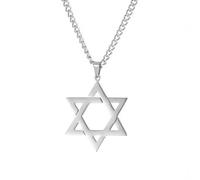 EUEAVAN Collier Chai en forme d'étoile de David à six branches - Pendentif en forme d'étoile juive - Amulette chaï hébraïque - Kabbale - Bijoux religieux - Cadeau de Hanoukka, Moyen, Acier inoxydable