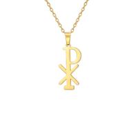 EUEAVAN Collier Chi Rho Symbole Christogramme Alpha Omega Collier IXCI NIKA Jésus Christ Nom Pendentif Sacramentale Chrétienne Amulette religieuse Bijoux Cadeau Femme Homme (Or A)