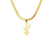 EUEAVAN Collier Chi Rho Symbole Christogramme Alpha Omega Collier IXCI NIKA Jésus Christ Nom Pendentif Sacramentale Chrétienne Amulette religieuse Bijoux Cadeau Femme Homme (Or)