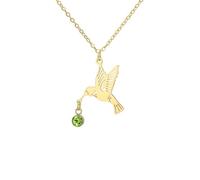 EUEAVAN Collier Colibri Mignonnes ailes d'oiseau Pendentif pierre de naissance verte Bijou commémoratif Cadeau de baptême pour les femmes qui aiment les animaux (Or)