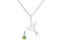 EUEAVAN Collier Colibri Mignonnes ailes d'oiseau Pendentif pierre de naissance verte Bijou commémoratif Cadeau de baptême pour les femmes qui aiment les animaux (Argent)