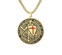 EUEAVAN Collier Croisé Templier pour Homme Éphésiens 6:16-17 Armure de Dieu Croix de Jérusalem Pendentif Dog Tag Médaille Saint Amulette Religion Catholique Bijoux (Or d'un seul côté)