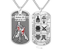 EUEAVAN Collier Croisé Templier pour Homme Éphésiens 6:16-17 Armure de Dieu Croix de Jérusalem Pendentif Dog Tag Médaille Saint Amulette Religion Catholique Bijoux (Chaîne croix en argent)