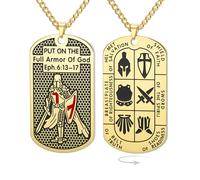 EUEAVAN Collier Croisé Templier pour Homme Éphésiens 6:16-17 Armure de Dieu Croix de Jérusalem Pendentif Dog Tag Médaille Saint Amulette Religion Catholique Bijoux (Chaîne croix en or)