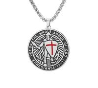 EUEAVAN Collier Croisé Templier pour Homme Éphésiens 6:16-17 Armure de Dieu Croix de Jérusalem Pendentif Dog Tag Médaille Saint Amulette Religion Catholique Bijoux (Argent d'un seul côté)