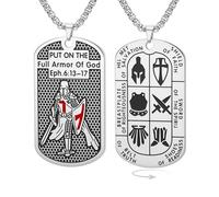 EUEAVAN Collier Croisé Templier pour Homme Éphésiens 6:16-17 Armure de Dieu Croix de Jérusalem Pendentif Dog Tag Médaille Saint Amulette Religion Catholique Bijoux (Chaîne maille forçat en argent)