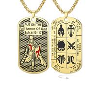EUEAVAN Collier Croisé Templier pour Homme Éphésiens 6:16-17 Armure de Dieu Croix de Jérusalem Pendentif Dog Tag Médaille Saint Amulette Religion Catholique Bijoux (Chaîne maille forçat en or)
