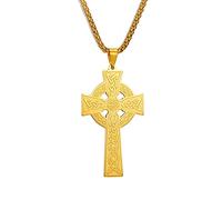 EUEAVAN Collier Croix Celtique Viking Pendentif Prière Irlandaise Crucifix Religieux Choker Jésus Amulette Bijoux Nordiques Hommes Femmes Filles Cadeaux Souvenirs (Or)