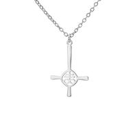 EUEAVAN Collier Croix Inversée pour Femmes Pendentif Eglise de Satan Collier Croix Inversée Gothique Satanique Croix Léviathan Bijoux Religieux Pentagramme Amulette (argent)