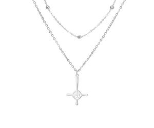 EUEAVAN Collier Croix Inversée pour Femmes Pendentif Eglise de Satan Collier Croix Inversée Gothique Satanique Croix Léviathan Bijoux Religieux Pentagramme Amulette (argent 2)