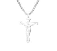 EUEAVAN Collier crucifix avec pendentif en forme de croix de Jésus - Médaille miraculeuse INRI - Amulette religieuse catholique de Saint Benoît - Bijoux chrétiens - Baptême - Première communion