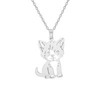 EUEAVAN Collier de chat pour les femmes pendentif chaton argenté accessoires animaux mignon bijoux cadeaux d'amitié pour les amoureux des chats (chat mignon argent 2)