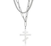 EUEAVAN Collier double épaisseur en acier inoxydable pour femmes, collier à pendentif croix orthodoxe, croix classique, amulette orthodoxe russe, collier religieux (Argent)