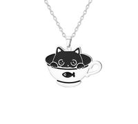 EUEAVAN Collier en argent avec pendentif en forme de chat pour femme - Accessoires de poisson mignon - Bijoux d'amitié sur le thème des chats - Cadeau pour les amoureux des animaux, Moyen, Acier