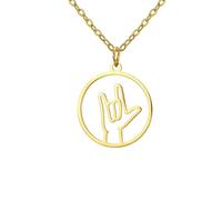 EUEAVAN Collier en Langue des Signes Américaine I Love You ASL Pendentif breloque signe de main ASL Bijoux Langue des Signes Américaine Interprète Cadeau Enseignant (Je t'aime or)