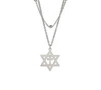 EUEAVAN Collier Etoile de David pour femme Collier pendentif Hexagramme Amulette Symbole Juif Israël Religieux Bijoux David Cadeau Femme (Chaîne à double couche en argent)